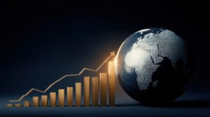 PoliSaber, Educação Inclusiva 23 Educação e confiança: gráfico de crescimento econômico ao lado de um globo terrestre